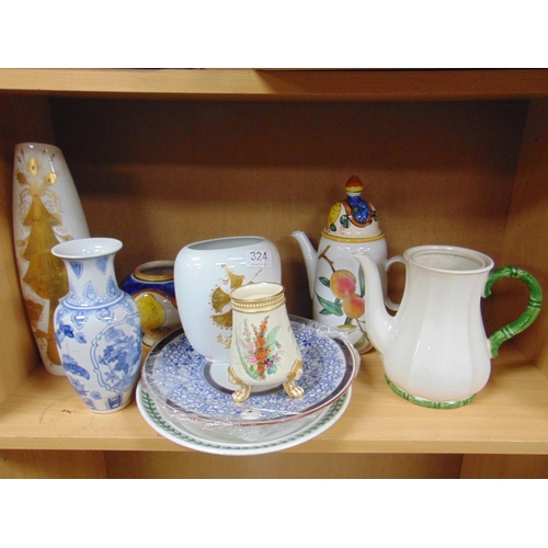 324 - Continental vase, Portmeirion dish, mixed china, etc.