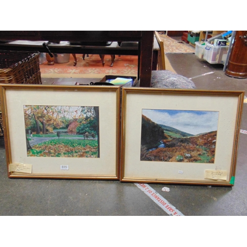 335 - Boyd, two framed and glazed acrylics, mountainscape and a park scene.