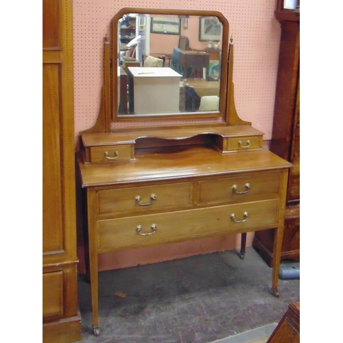 395 - Edwardian inlaid mahogany two piece bedroom suite, comprising single door wardrobe and mirror back d... 