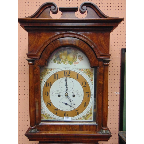 396 - Antique Gunnel Newbury 8 day clock face with Arabic numerals, contained in a walnut case with bull's... 