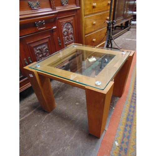 408 - Contemporary oak framed glass topped occasional table.  18