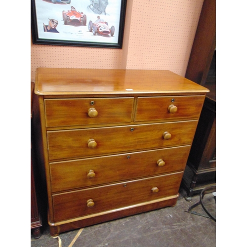 412 - Victorian mahogany chest of two short and three long drawers with knob handles and on platform base.... 