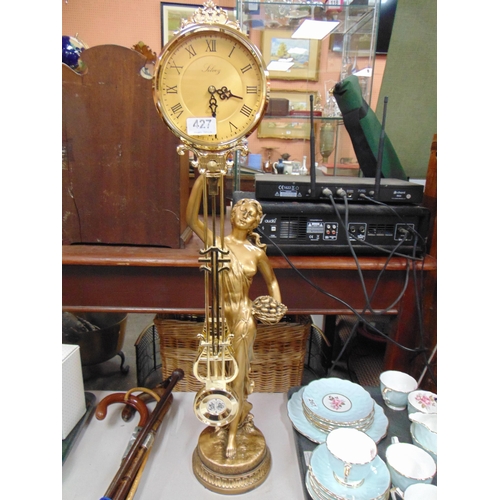 427 - An ornate reproduction Silvoz figural pendulum clock, 31