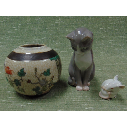 439 - Reproduction ginger jar, together with two Danish animal figures,  cat and a rat.