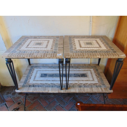 463 - Set of three mosaic decorated garden tables.