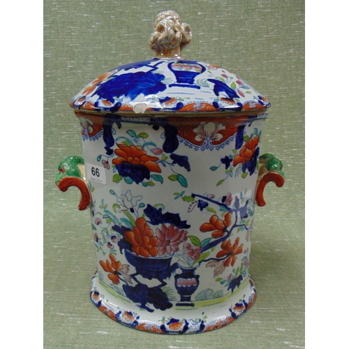 66 - Antique Masons Ironstone lidded vase, having transfer floral decoration, 16