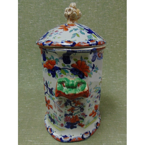 66 - Antique Masons Ironstone lidded vase, having transfer floral decoration, 16