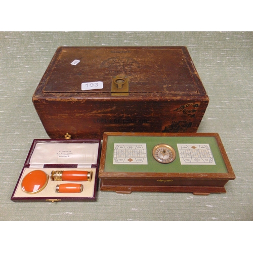 103 - Vintage cigar box, make up set and a Monte Carlo roulette box.