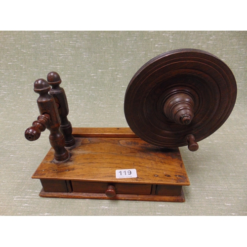 119 - 19th century lace bobbin winder, with drawer to base.