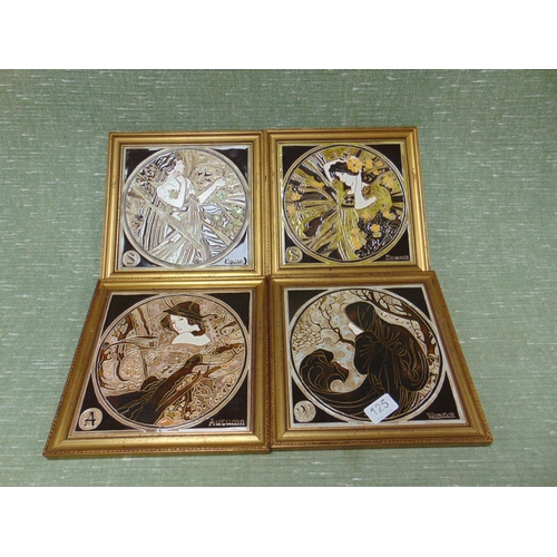 125 - Set of four Minton type ''Seasons'' framed tiles, each 8 x 8