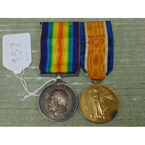 152 - 3235 PTE . L.W.DUNSTON  R.A.M.C pair of First World War medals with ribbons.