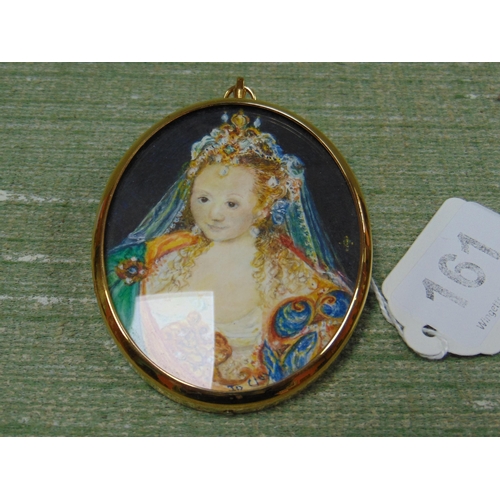 161 - Cloy, oval framed miniature, half length portrait of a lady. 2.5 x 3