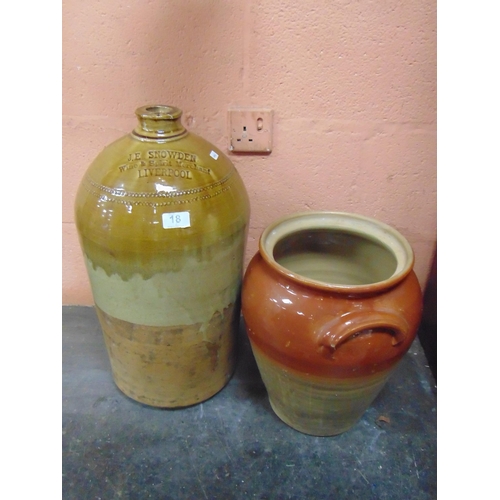 18 - A large stoneware flagon, J E Snowden Wine and spirt merchant, Liverpool. 20