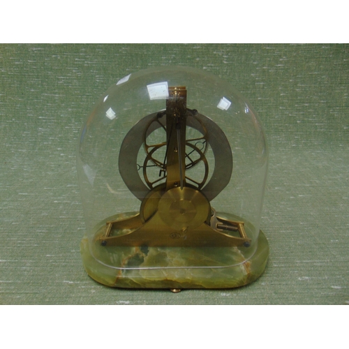 183 - Reproduction skeleton clock, contained under a plastic dome and on onyx base. 9