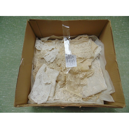 235 - Box of old lace, to include collars, cuffs, etc.