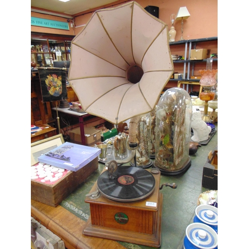 284 - Vintage Parlophone oak cased gramophone player.