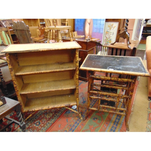 339 - Bamboo three tier bookcase, together with a bamboo centre table. (2)