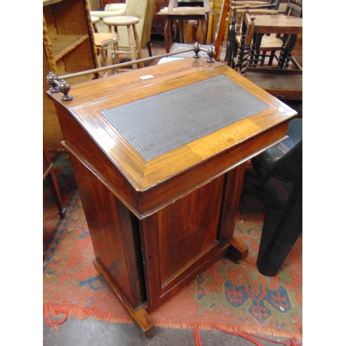 345 - Victorian inlaid walnut Davenport, tubular gallery back, lift up leather writing surface, single cup... 