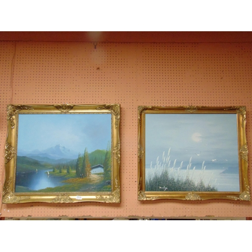 381 - Campbell, framed oil, lakeside scene, and one other example. (2)