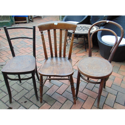 447 - Elm kitchen chair and two bentwood chairs. (3)