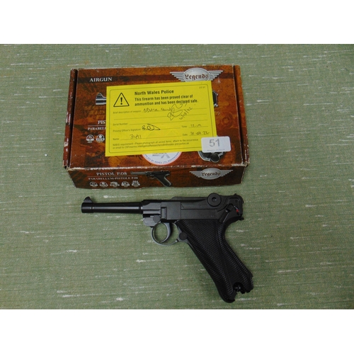 51 - Boxed P.08 Parabellum pistole BB gun. Please note: Purchasers must be over 18 and photographic ID mu... 