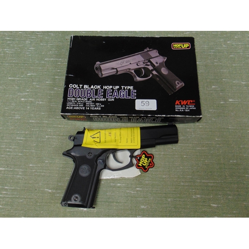 59 - Boxed KWC Colt black hop type double   high grade air hobby gun. Please note: Purchasers must be ove... 