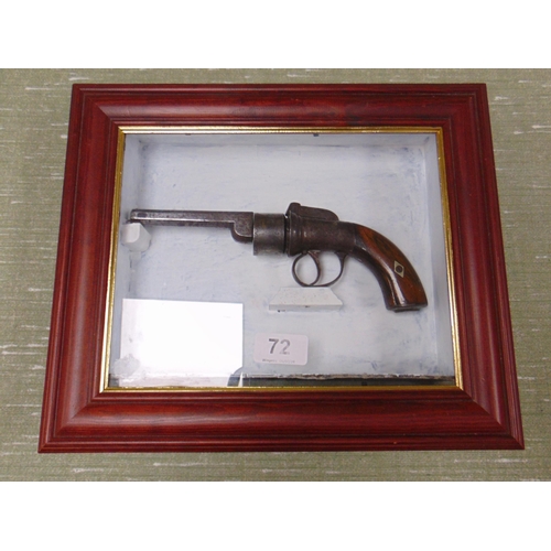 72 - Antique percussion transitional revolver, having octagonal barrel. 9.5