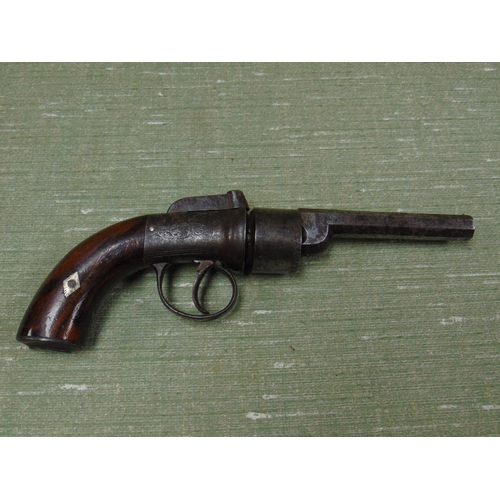 72 - Antique percussion transitional revolver, having octagonal barrel. 9.5