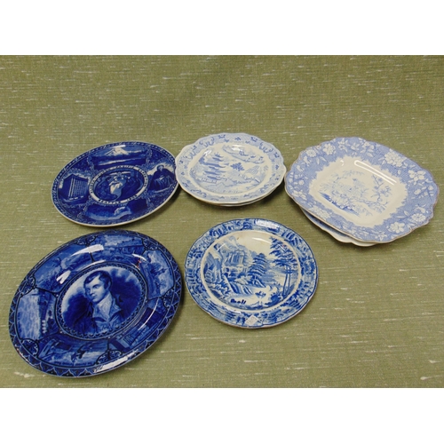 146 - Leeds pottery blue and white transfer dish, from the Pulver collection and six other dishes.