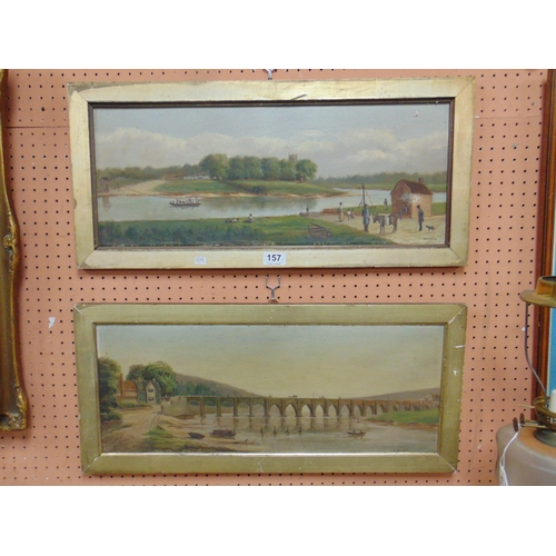 157 - Wilson, pair of gilt framed oil paintings on board, river scenes, signed lower right, 9 x 23