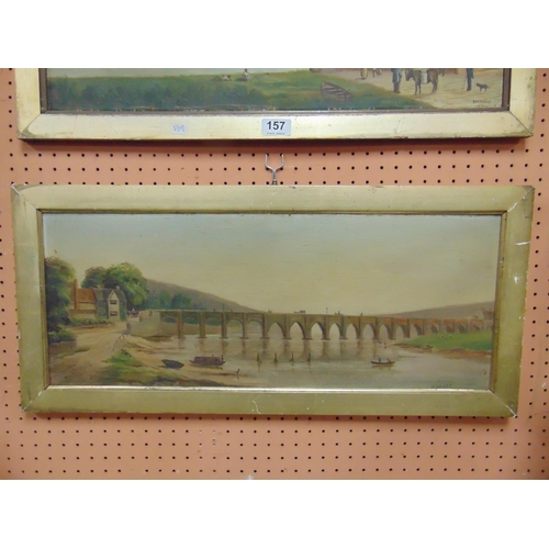 157 - Wilson, pair of gilt framed oil paintings on board, river scenes, signed lower right, 9 x 23