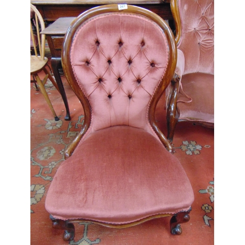 327 - 19th century nursing chair, button back and on frontal cabriole supports.