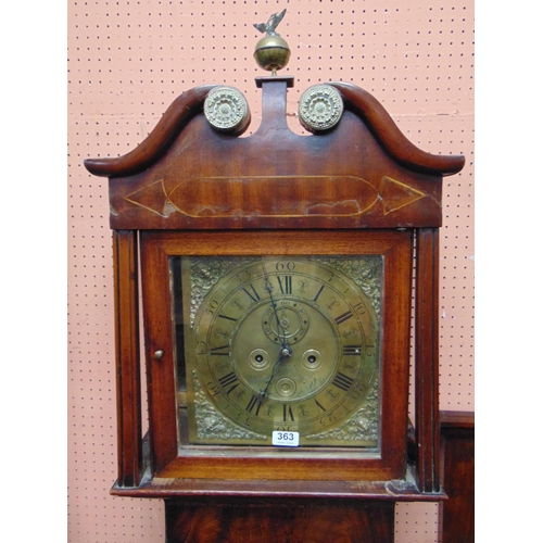 363 - Jos Cooper, Malpas antique oak longcase clock,  with ball and eagle mount, having brass dial with ch... 