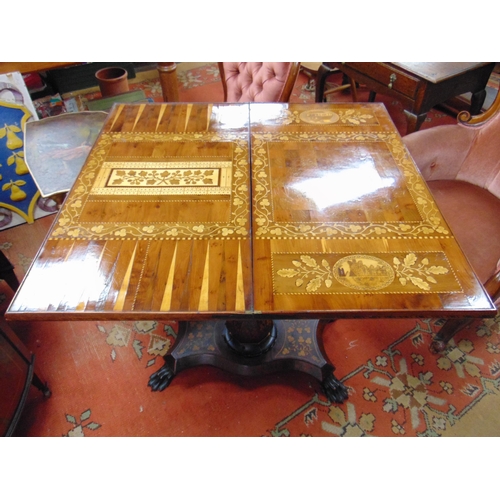 385 - Fine quality 19th century Irish Killarney wood and marquetry  games table, the top centred with and ... 