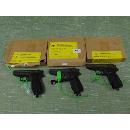 63 - Three Co2 air pistols. Please note: Purchasers must be over 18 and photographic ID must be produced ... 