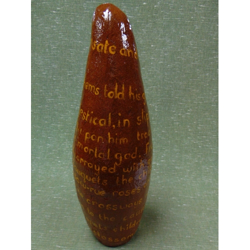 92 - Unusual terracotta vase, having inscribed decoration, 22