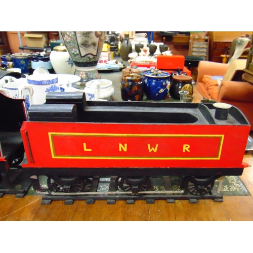 93 - Large wooden model railway engine and tender, Greater London LNWR, 42