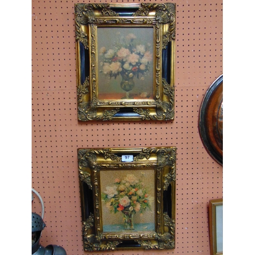 97 - Pair of antique style ornate framed prints, each 9.5 x 7.5