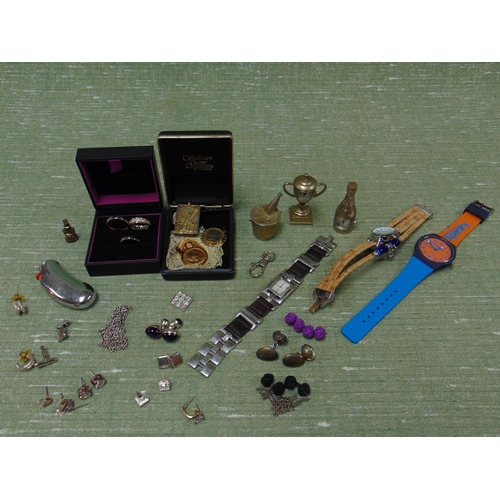 103 - Two rings marked 18 K, one other example, novelty miniatures, trinkets, etc.