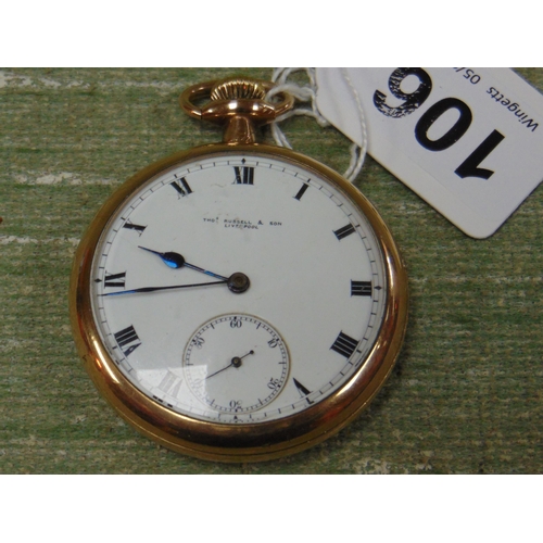 106 - Thomas Russel & Sons, Liverpool gold plated pocket watch.