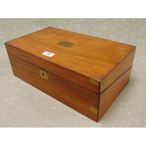 12 - Antique walnut writing box , lift up top and fitted interior, 6 x 15.5 x 9