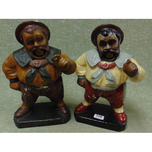 128 - Pair of painted chalk sailor figures, each 14