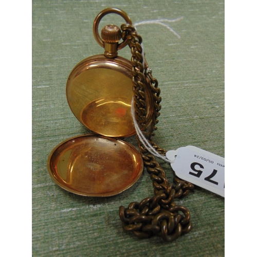 175 - Gold plated pocket watch, together with a chain marked 18 c.