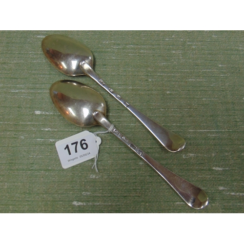 176 - Pair of George II silver table spoons, London 1728, 4 ozt.