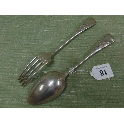 18 - Russian Art Noveau spoon and fork, baring hallmarks.