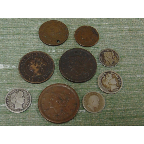 185 - Collection of USA and Canadian silver & Copper coins, including 1853 US scent.