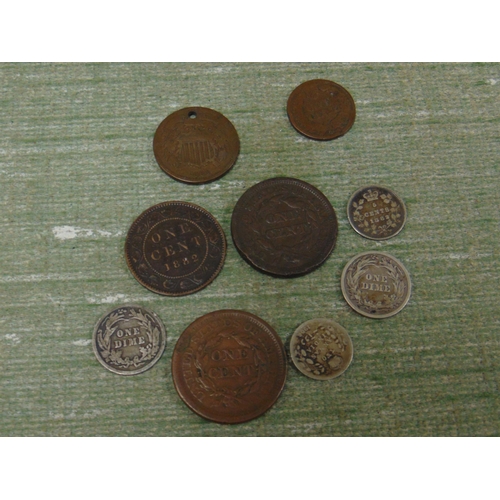 185 - Collection of USA and Canadian silver & Copper coins, including 1853 US scent.