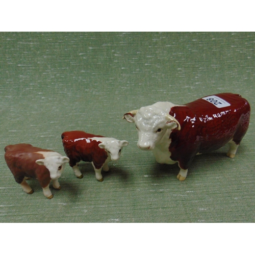 208 - Beswick Champion of Champions Hereford bull and two calves.