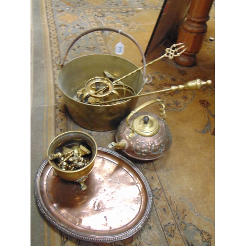 248 - Quantity of brass ware contained in a 19th century skillet.