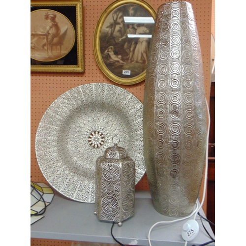 275 - Two contemporary table lamps, and a wall plaque.